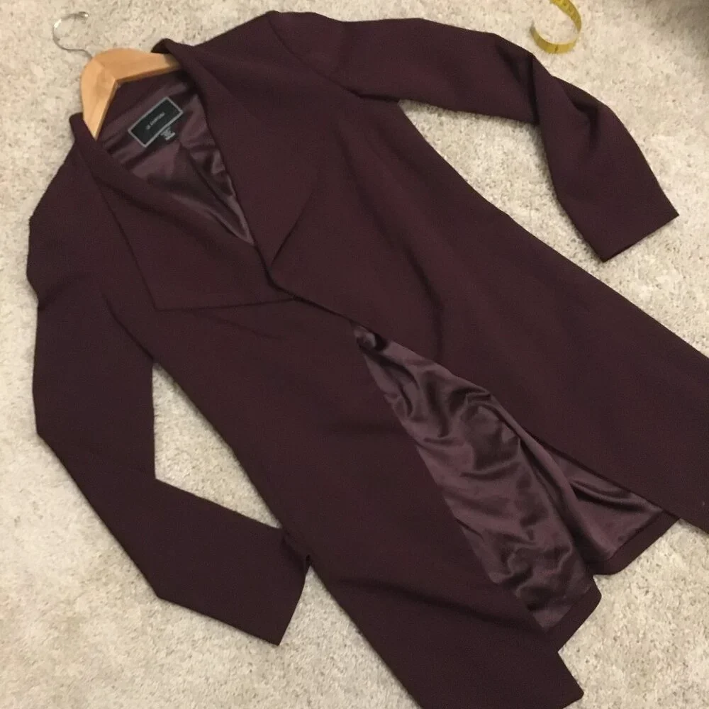 Le Château Long Burgundy Open Front Blazer Cardigan Jacket Size XXS - Picture 9 of 15